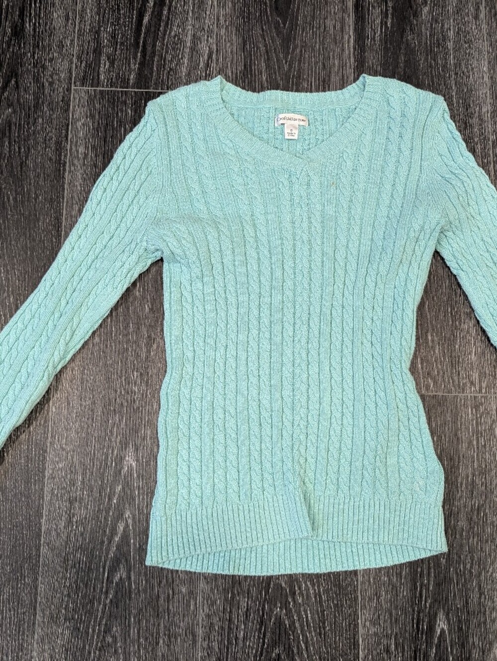 Light Aqua Cable Knit Women’s Sweater - Classic Crewneck
